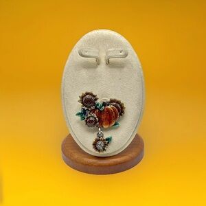 VTG AJMC Happy Harvest Dangle Brooch Pumpkin Patch Sunflowers Fair Thanksgiving